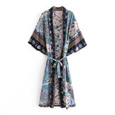 Boho Robe, Kimono Robe, Beach Cover up, Blue Flamingo