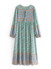 Gown Dress, Boho Maxi Dress, Loose Dress, Parakeet Green Indian Floral