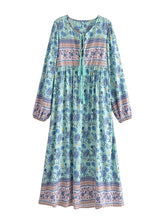 Gown Dress, Boho Maxi Dress, Loose Dress, Blue and Pink Calla