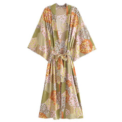 Boho Robe, Kimono Robe, Beach Cover up, Maryam in Orange, Green and Pink