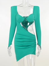 Boho Camis Dress, Party Bodycon Boho Mini Dress, Diamond Chain Hollow Out, Remy in Green and Black