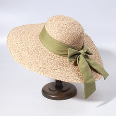 Straw Beach Hats for Women - Summer Sun Hats with Strap - Boho Hat, Paper Straw Fedora Hat Bow