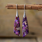 Boho Dangle Earrings - Silver-Plated Jasper Drop Earrings