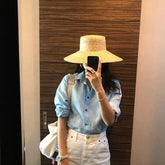 202305-tou ins dropshipping summer handmade straw wide brim Sunshade sunscreen lady beach cap leisure sun hat