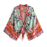 Boho Robe, Kimono Robe, Beach Cover up, Wild Flower Kelly Green