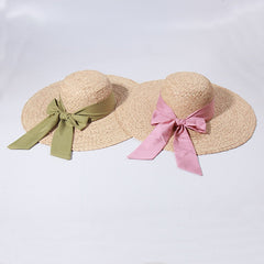 Straw Beach Hats for Women - Summer Sun Hats with Strap - Boho Hat, Paper Straw Fedora Hat Bow