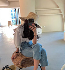 202305-tou ins dropshipping summer handmade straw wide brim Sunshade sunscreen lady beach cap leisure sun hat