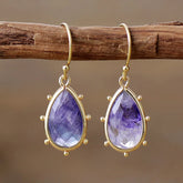 Boho Earrings - Dangle Fluorite Huggie Earrings