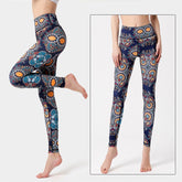 Yoga Legging, Yoga Pants, Boho Legging, Tight with Pocket Forrest in Blue Gold Flower