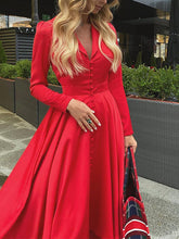 Women's Dresses Solid Lapel Button Long Sleeve Dress