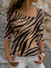 Women's T-Shirts Printed Diagonal Neck Long Sleeve T-Shirt