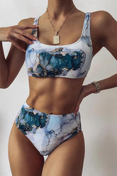 Marble Print High Waist Bikini Set