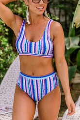 Rainbow Stripe High Waist Bikini Set