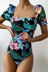 Lace Backless Short Sleeve One Piece Swimwear