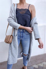 Pocket Knitting Long Coat
