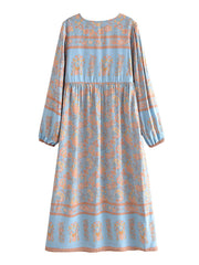 Gown Dress, Boho Maxi Dress, Loose Dress, Blue Maribel Datura