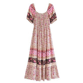 Boho Dress - Sundress - Smocked Dress Nova in Pink and Green