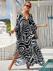 Boho Maxi Dress - Beach Dress, Kaftan Dress in Zebra Black and White