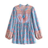 Boho Tops for Women, Boho Tops for Women, Boho Blouse, Blue Secreat Heart
