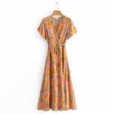 Boho Maxi Dress, Sundress, De Rosa Vintage Orange