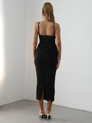 Boho Camis Dress, Party Bodycon Dress, Corset Ruched Maxi Dress, Claire in Black and Brown
