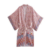 Boho Robe, Kimono Robe, Beach Cover up, Aubrey Scilla in Pink and Green