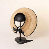 Boho Summer Beach Hat - Wide Brim Straw Sun Hat with Black and White Ribbon
