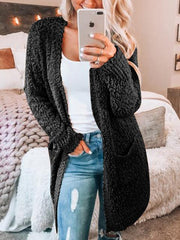 Solid Color Plush Sweater Coat With Pockets