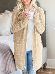 Solid Color Plush Sweater Coat With Pockets