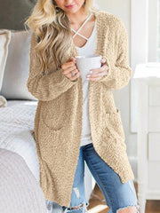 Solid Color Plush Sweater Coat With Pockets