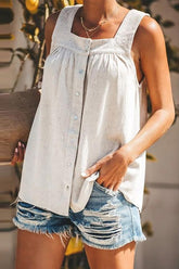 Button Square Neck Sleeveless Blouse