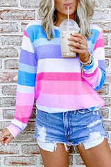 Rainbow Stripe O Neck Long Sleeve T Shirt