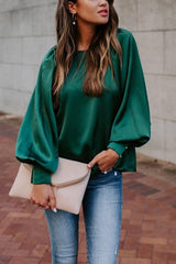 Satin Lantern Sleeve Blouse