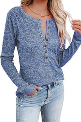 Button O Neck Knit Long Sleeve Top