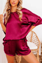Satin Loose T Shirt Shorts Set