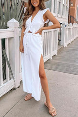 Ruffles Crop Slit Pants Set