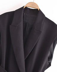 Double Breasted Belted Lapel Collar Vest Blazer