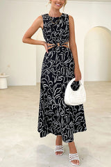 Gwen Abstract Print Cutout Elastic Waist Tie Maxi Dress
