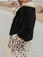 Leopard Patchwork Contrast Color Plush Coat