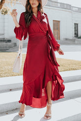 Ruffles Knot Wrap Maxi Dress