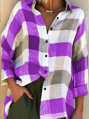 Button Up Plaid Print Loose Shirt
