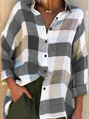 Button Up Plaid Print Loose Shirt
