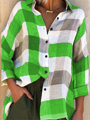 Button Up Plaid Print Loose Shirt