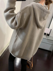 Casual Chic Oversized Smile Face Print Drawstring Sweater