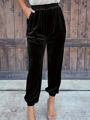 Casual Solid Elastic Waist Slant Pockets Pants