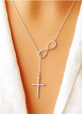 Cross Pendant Infinity Shape Silver Metal Necklace