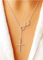Cross Pendant Infinity Shape Silver Metal Necklace