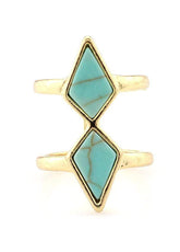Cyan Stone Decorated Double Layer Ring