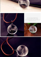 Dandelion Decorated Bulb Wish Pendant Woman Necklace