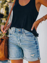 Solid Crimping Denim Shorts